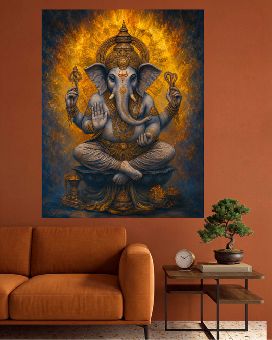Golden Aura Ganesha | Divine Blessings Wall Poster | 1 Poster