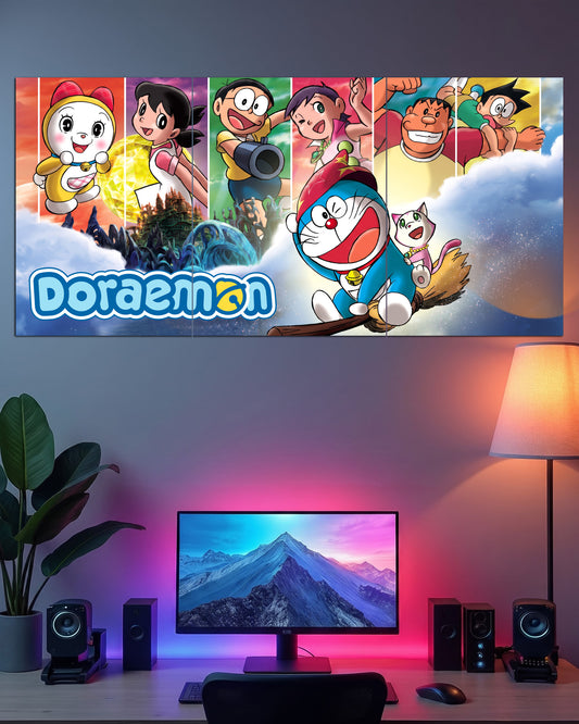Doraemon & Friends Adventure | Cartoon Wall Poster Set | 3 Posters