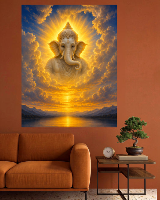 Divine Sunrise Ganesha | Golden Blessings Wall Poster | 1 Poster