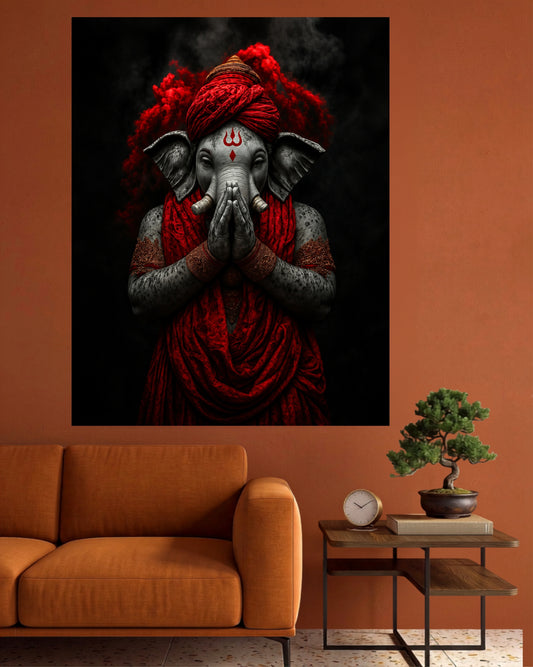 Namaste Ganesha | Red Divine Blessings Wall Poster | 1 Poster