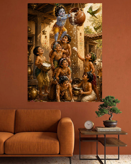 Lord Bal Krishna Makhan Chor | Devotional Art Poster | 1 Poster