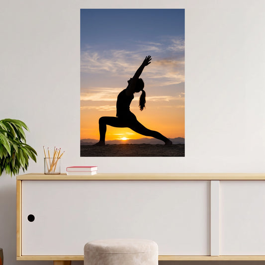 Yoga Warrior Pose at Sunset | Wellness  | 1 Poster