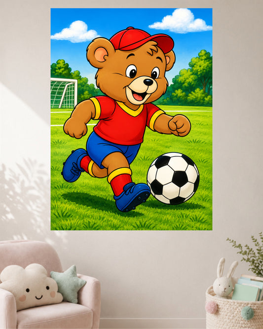 Football Bear | Cute Soccer Kids Wall Poster | 1 Poster
