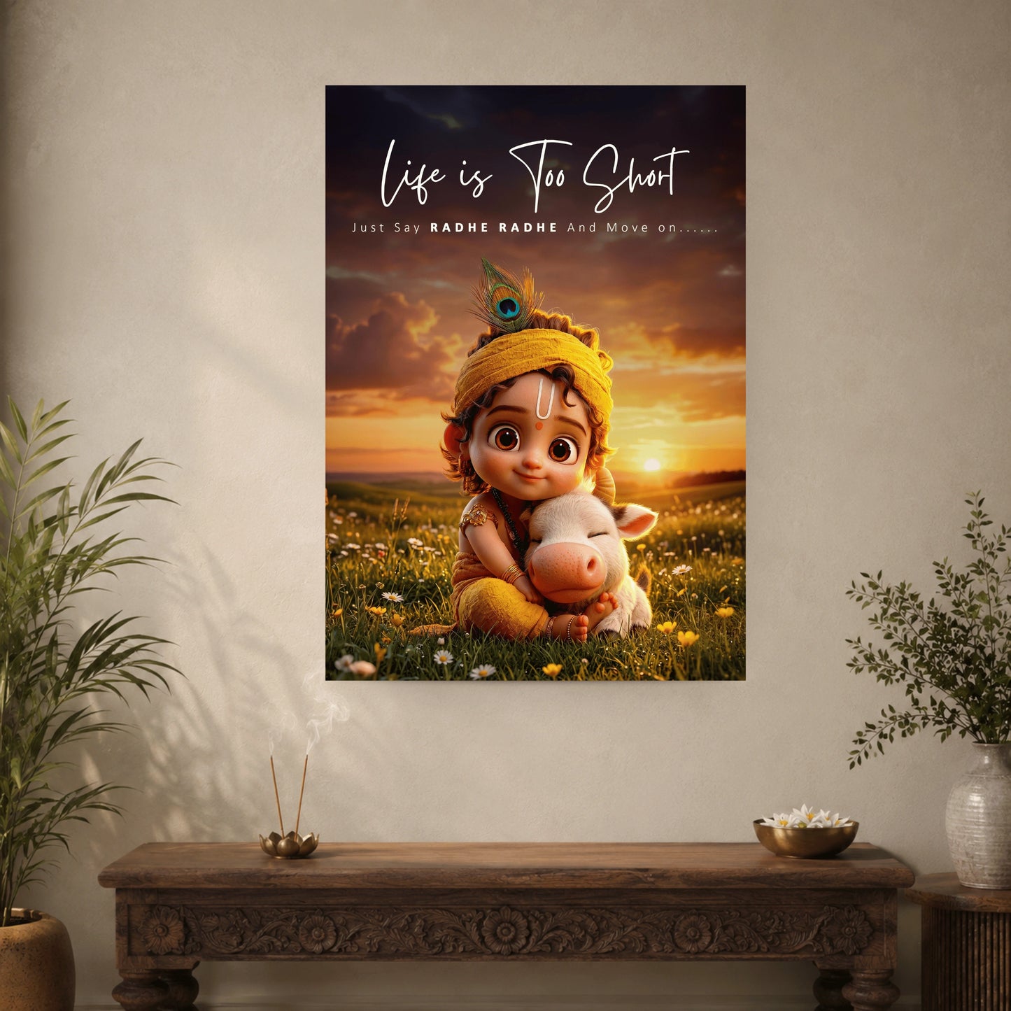 Baby Krishna with Calf Wall Poster | 1 Poster