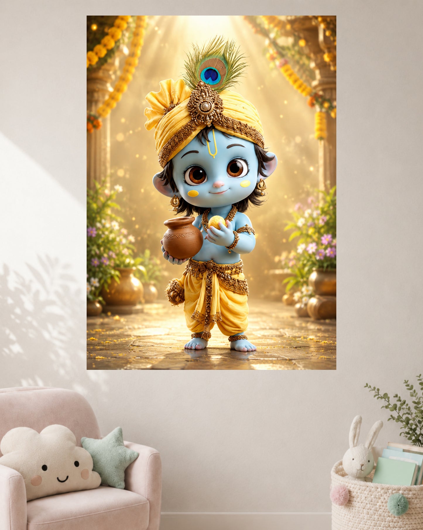 Cute Bal Krishna with Matki | Baby Krishna Wall Poster | 1 Poster