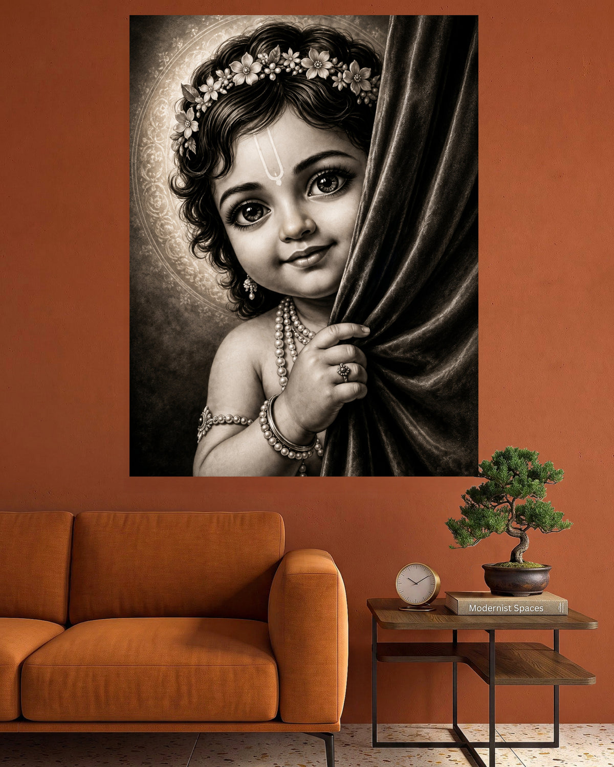 Bal Krishna | Monochrome Devotional Art Poster | 1 Poster
