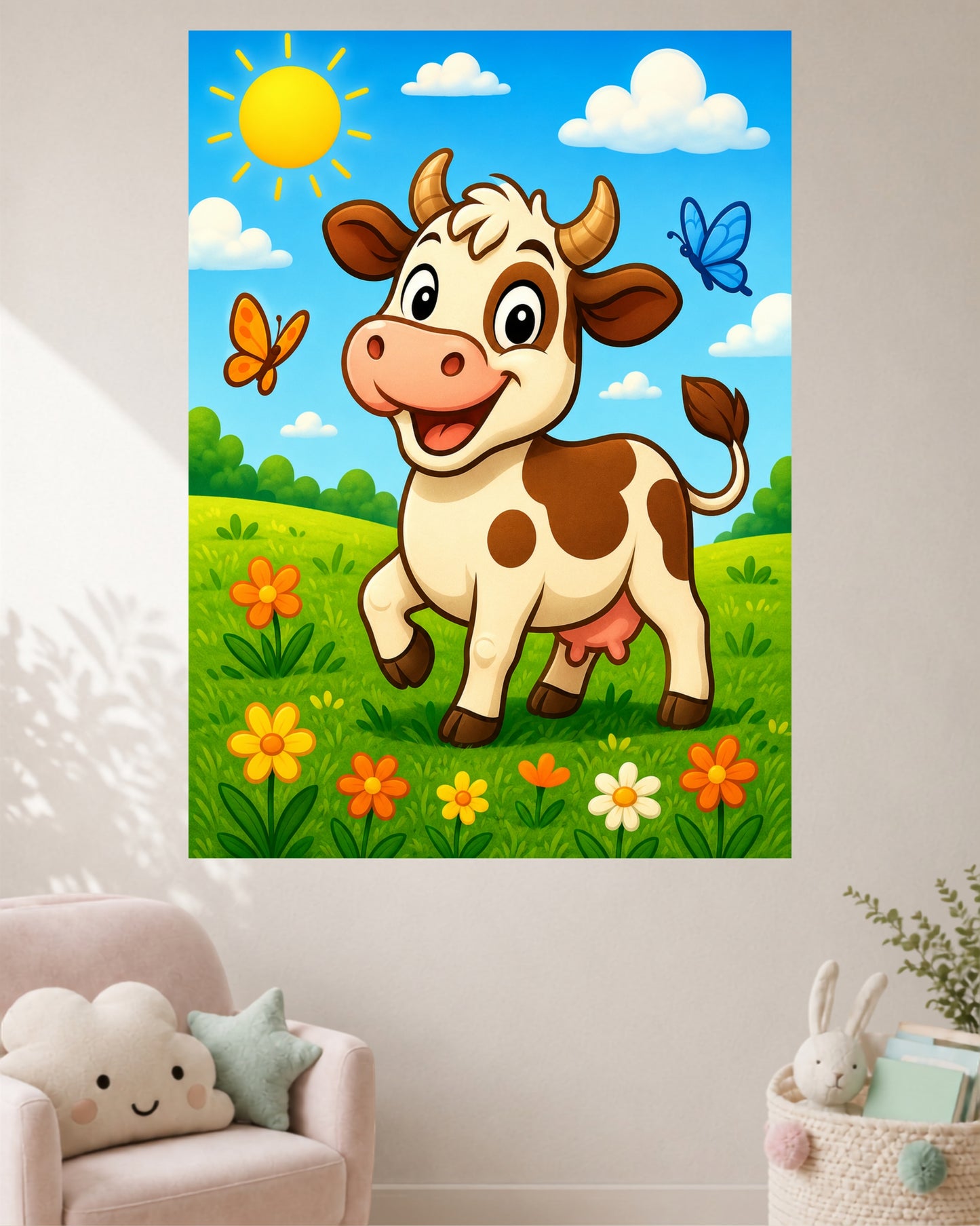 Happy Cow | Cute Farm Animal Kids Wall Poster | 1 Poster