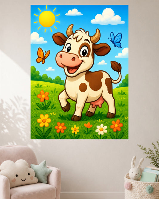 Happy Cow | Cute Farm Animal Kids Wall Poster | 1 Poster
