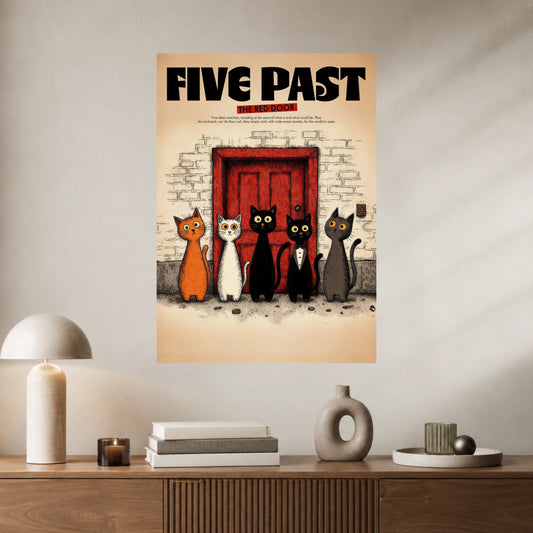 Five Past the Red Door | Cute Cat Wall Poster | Whimsical Animal Art Print | 1 Poster