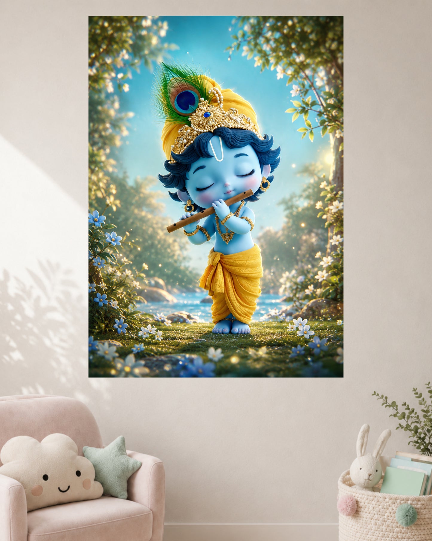 Cute Bal Krishna Playing Flute | Baby Krishna Kids Wall Poster | 1 Poster