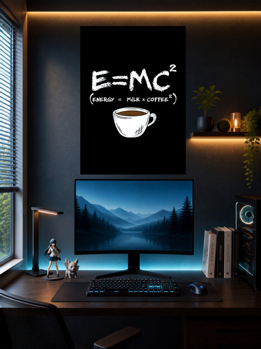 E = MC² | Energy = Milk × Coffee² Funny Quote Wall Poster | 1 Poster