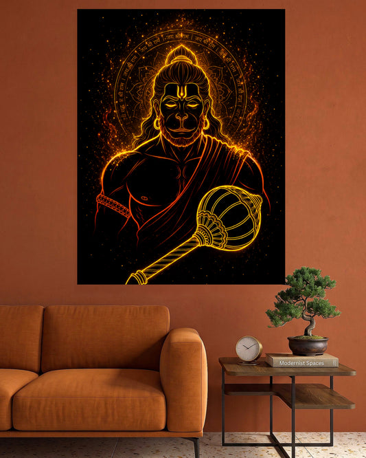 Lord Hanuman with Gada | Bajrangbali Spiritual Wall Poster | 1 Poster