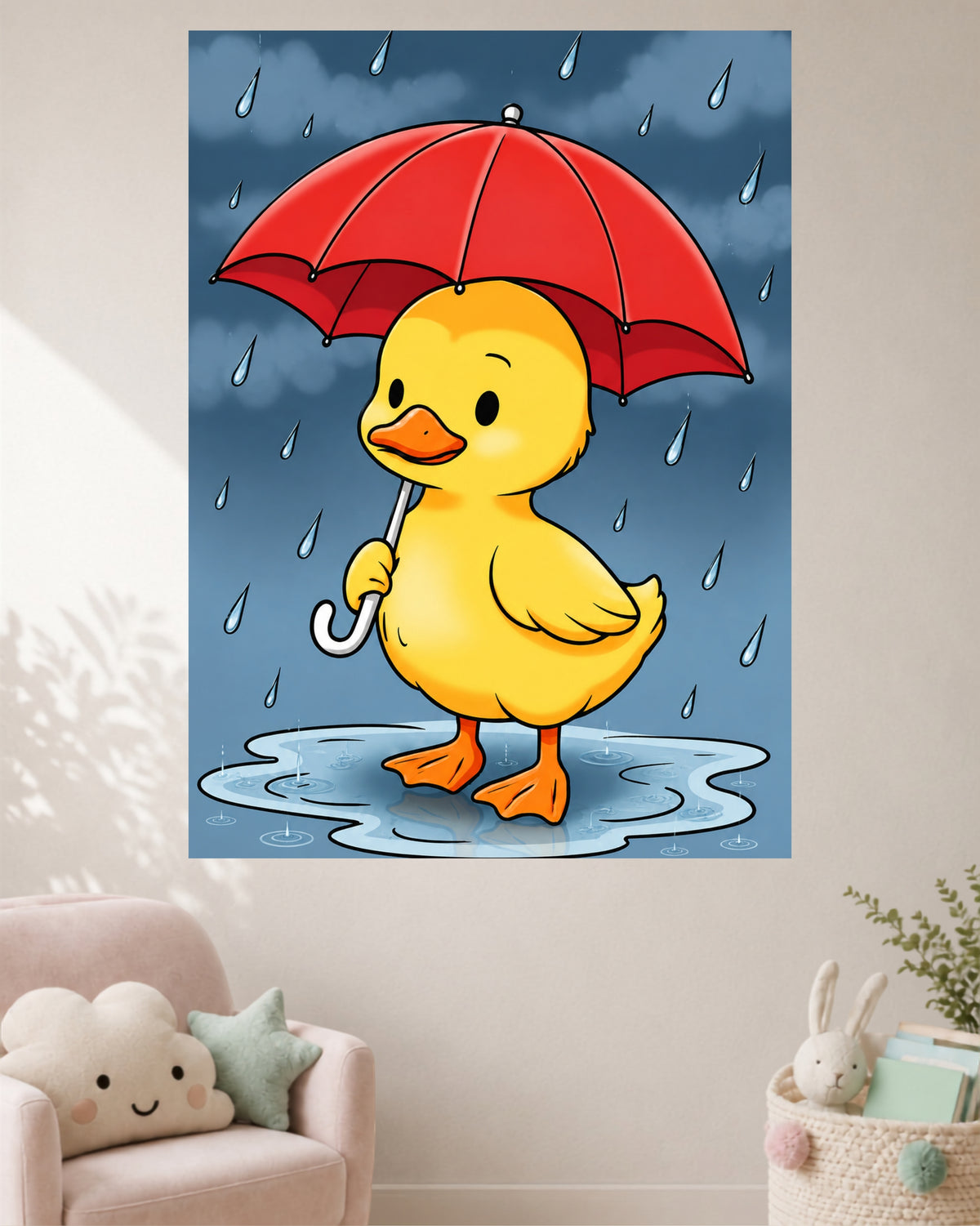 Cute Duck in Rain | Umbrella Kids Wall Poster | 1 Poster