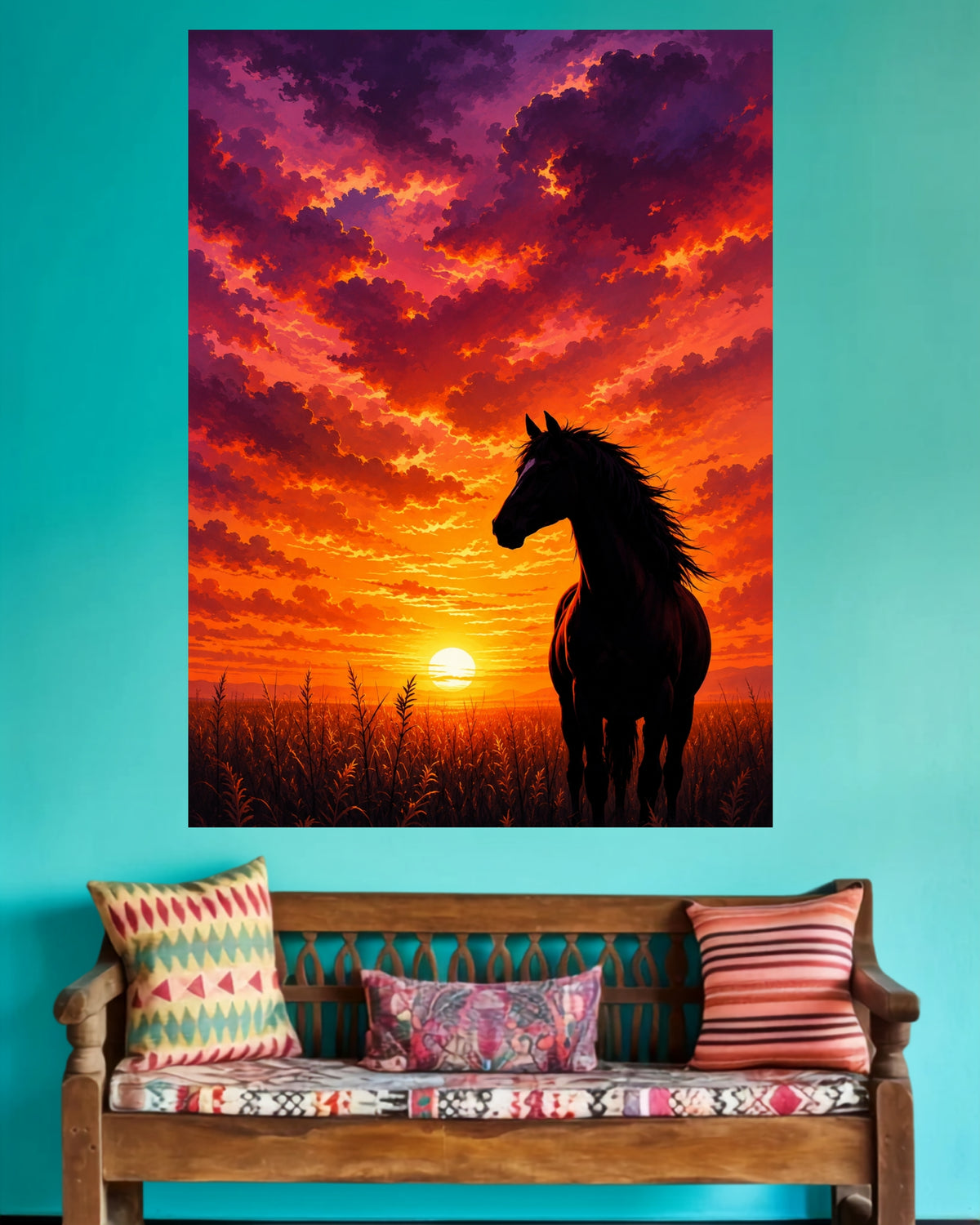 Horse at Sunset | Orange Sky Home Decor Wall Poster | 1 Poster