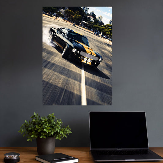Black & Gold Classic Muscle Car | Vintage Automobile Wall Poster | 1 Poster