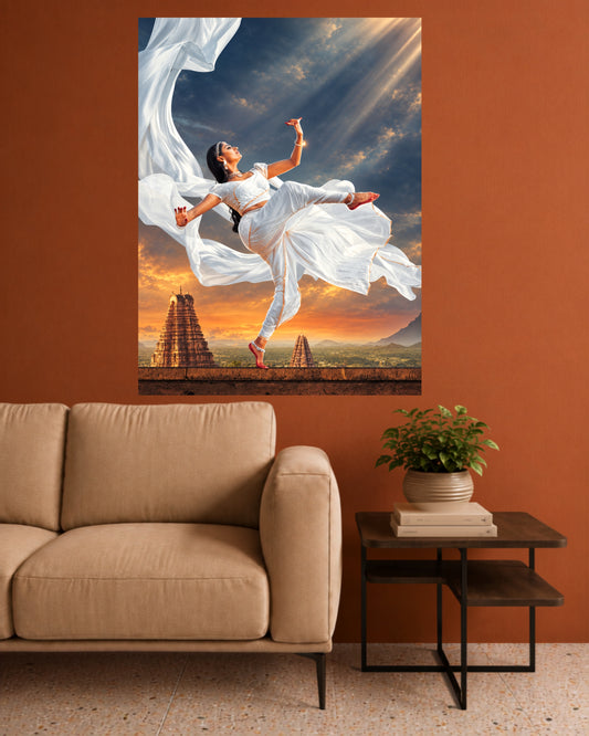 Grace in White | Indian Classical Dance Wall Poster | 1 Poster