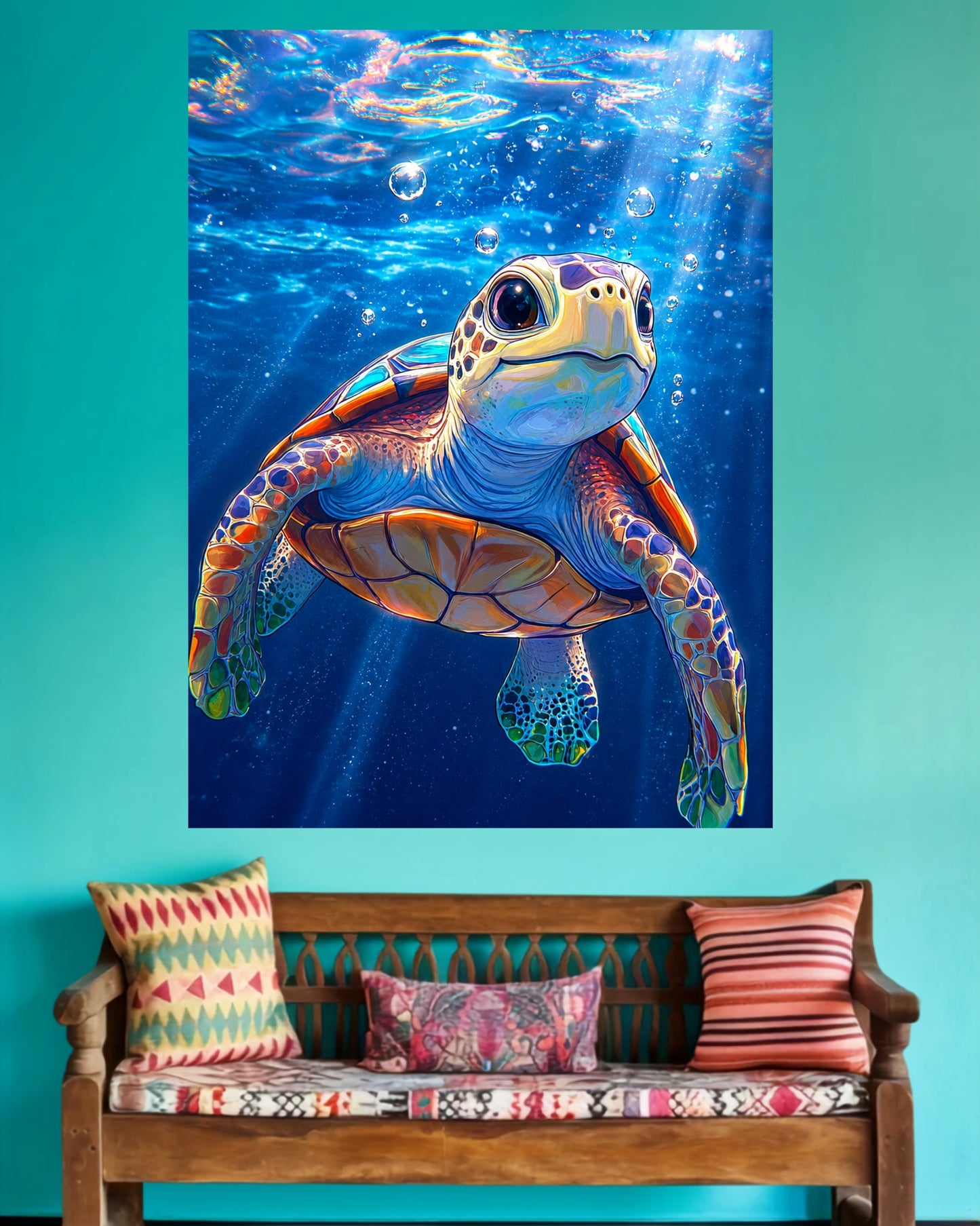 Sea Turtle Underwater | Blue Ocean Home Decor Wall Poster | 1 Poster