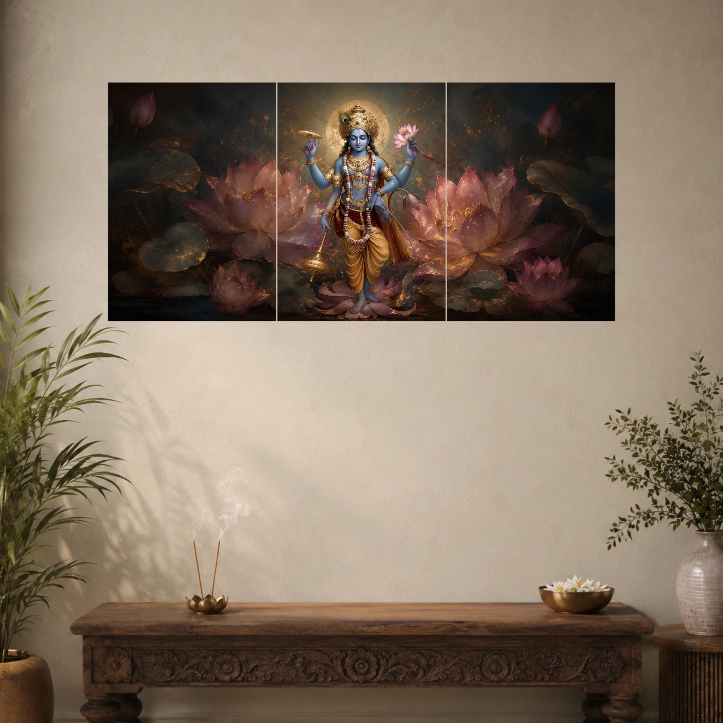 Lord Vishnu on Lotus | Hindu Spiritual Wall Poster | 3 Posters