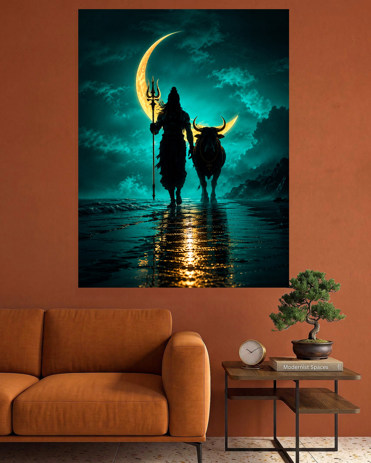 Mahadev with Nandi | Lord Shiva Moonlight Spiritual Wall Poster | 1 Poster