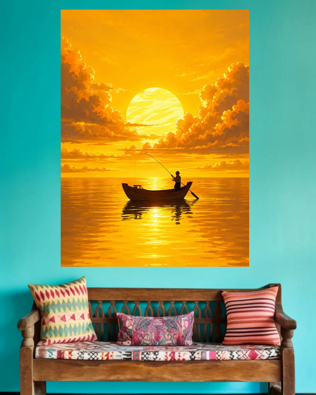 Golden Sunset Fishing | Peaceful Lake Home Decor Wall Poster | 1 Poster
