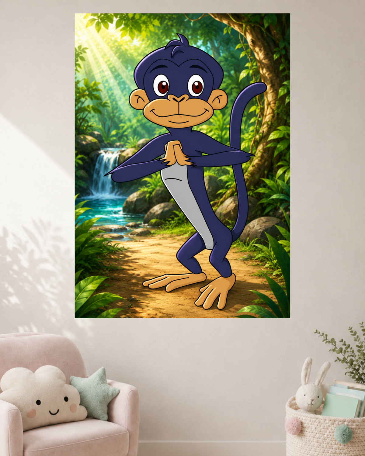 Cute Monkey Cartoon | Kids Jungle Wall Poster | 1 Poster