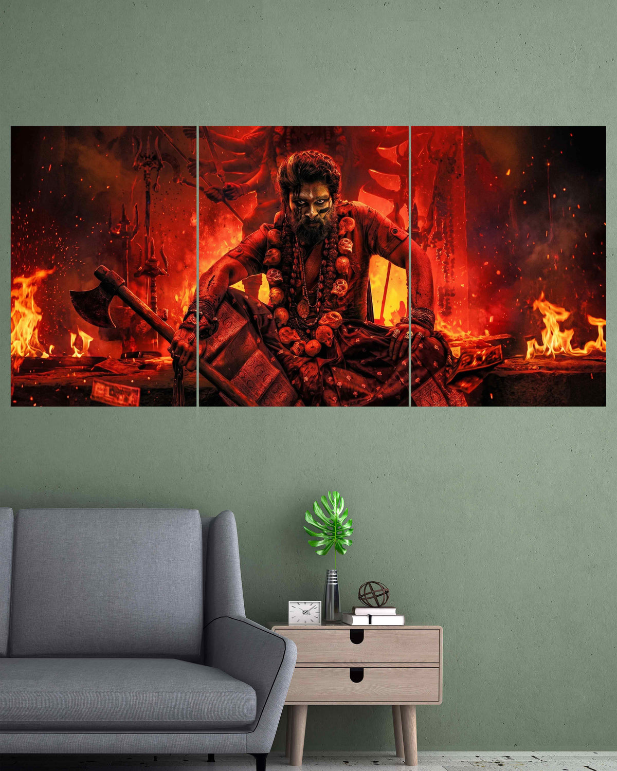 Fiery Warrior with Battle Axe | Dark Cinematic Wall Poster | Set of 3 Posters