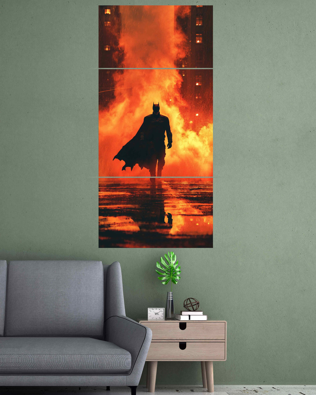 Masked Vigilante in Flames | Dark Superhero Wall Poster | 3 Posters