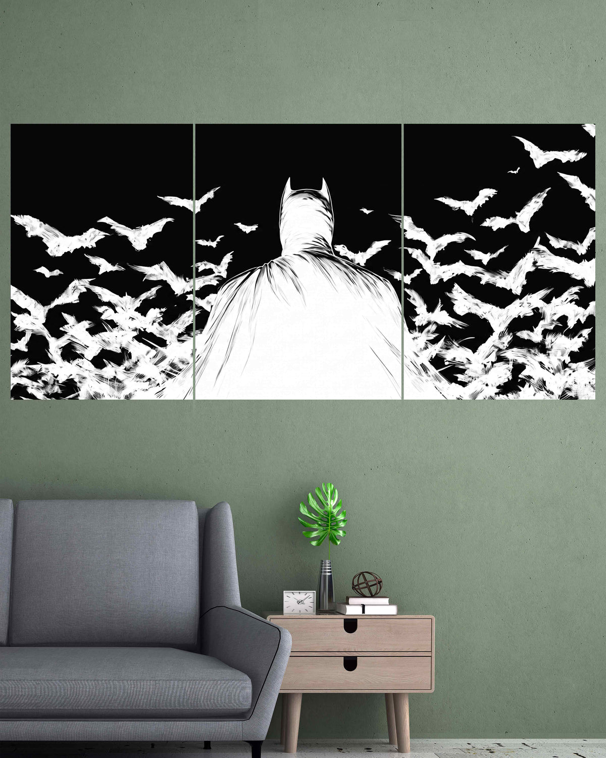 Dark Masked Vigilante & Flying Bats | Superhero Wall Poster |  3 Posters