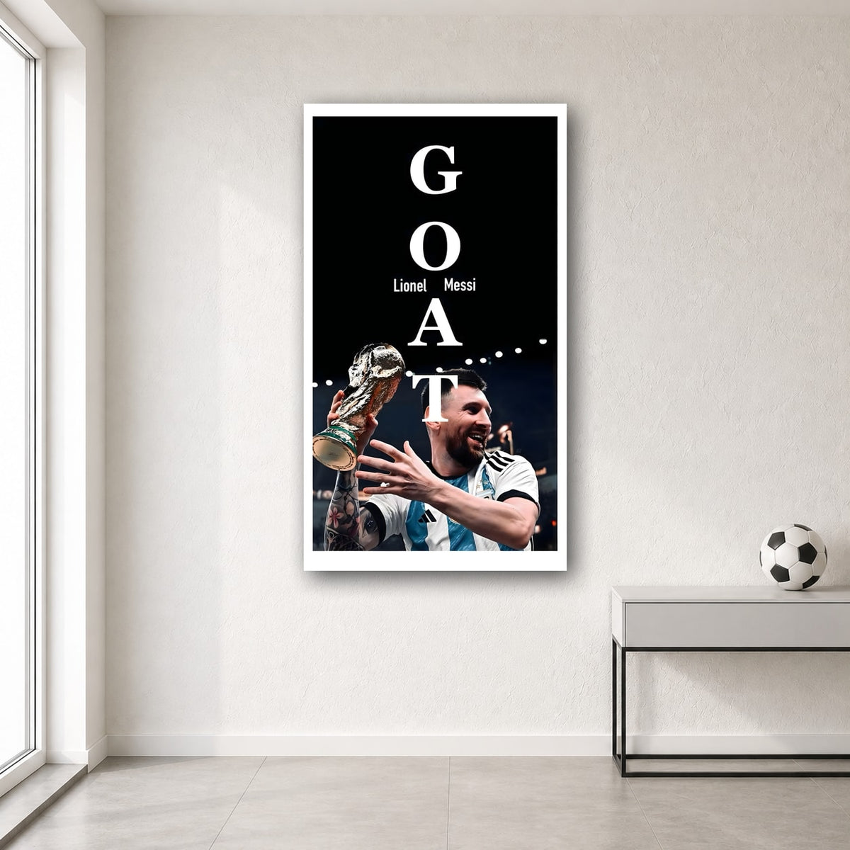 Lionel Messi Argentina World Cup trophy GOAT typography | 1 Football Wall Poster