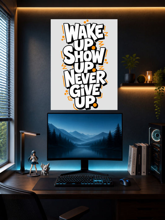 Wake Up Show Up Never Give Up | Bold Quote Wall Poster | 1 Poster