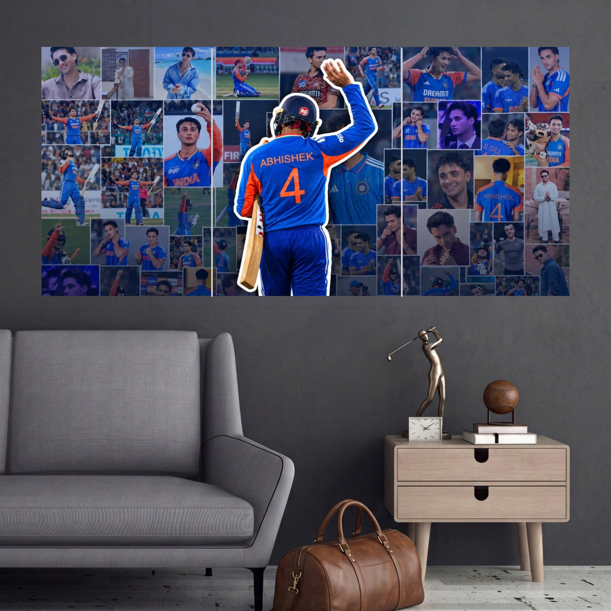 Abhishek Sharma Number 4 Legacy Collage 3 Split Cricket Wall Posters