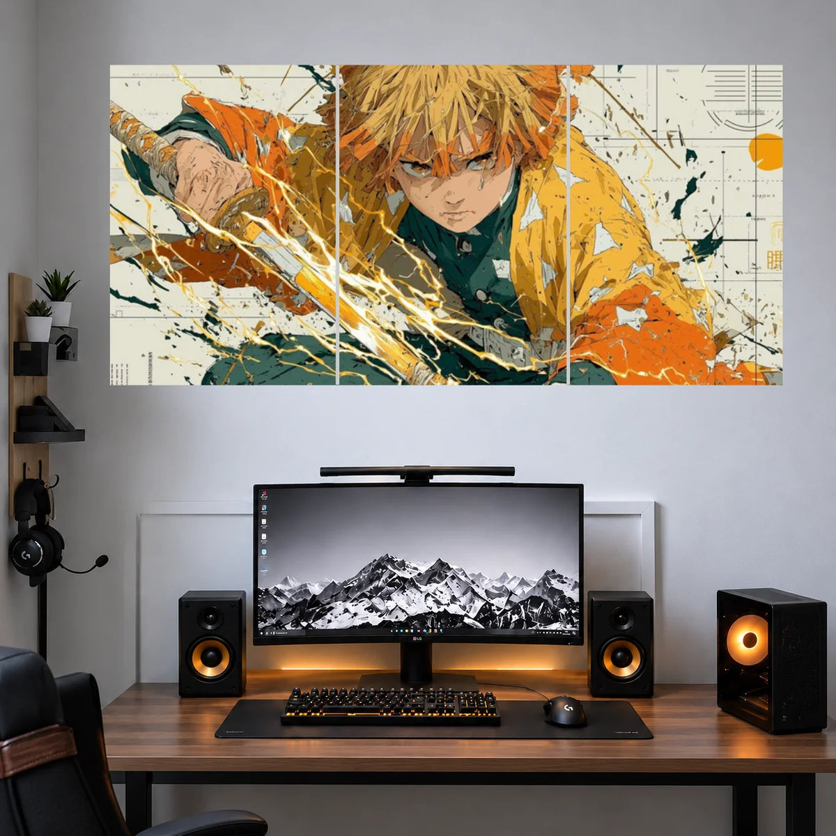 Zenitsu Golden Sword Watercolor 3 split poster