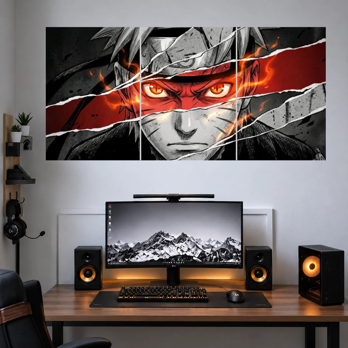 Naruto Red Black Ninja Collage anime 3 split wall poster