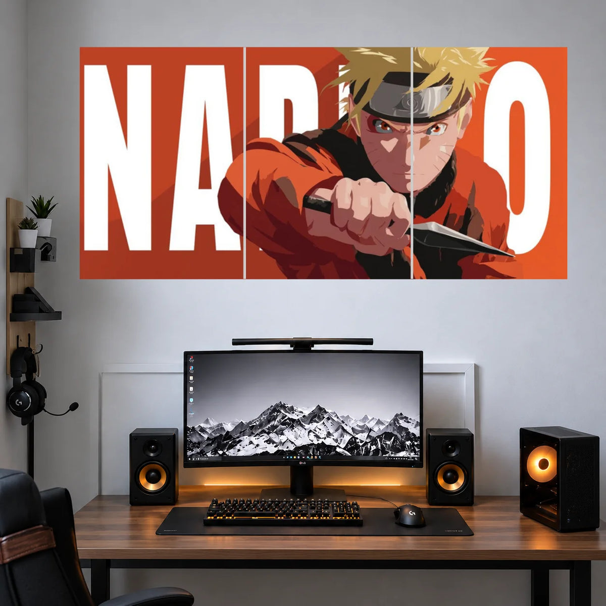 Naruto Bold Orange Typography anime 3 split wall poster