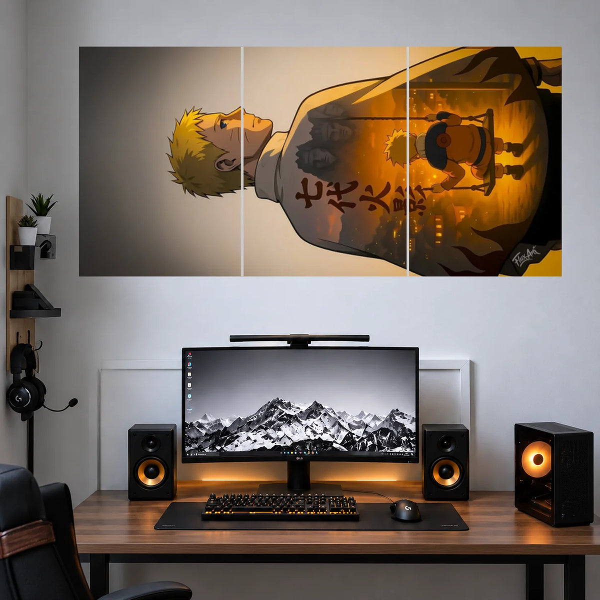 Naruto Golden Silhouette anime 3 split wall poster