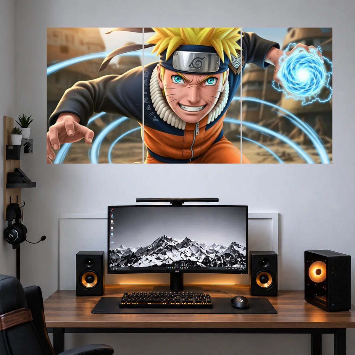 Naruto Rasengan Blue Power anime 3 split wall poster