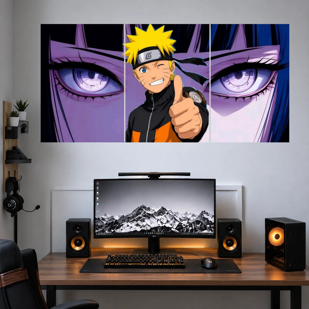Naruto Sharingan Purple Eyes anime 3 split wall poster