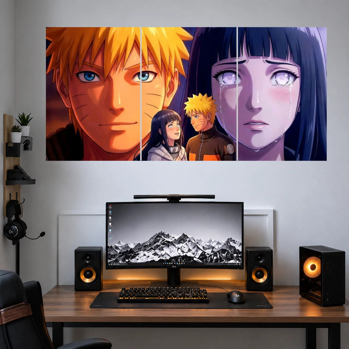 Naruto Hinata Duo Portrait anime 3 split wall poster