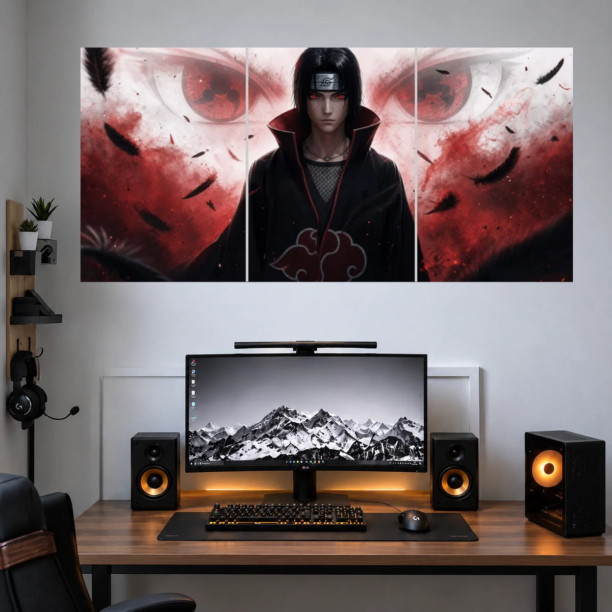 Itachi Dark Akatsuki Portrait 3 split anime wall poster