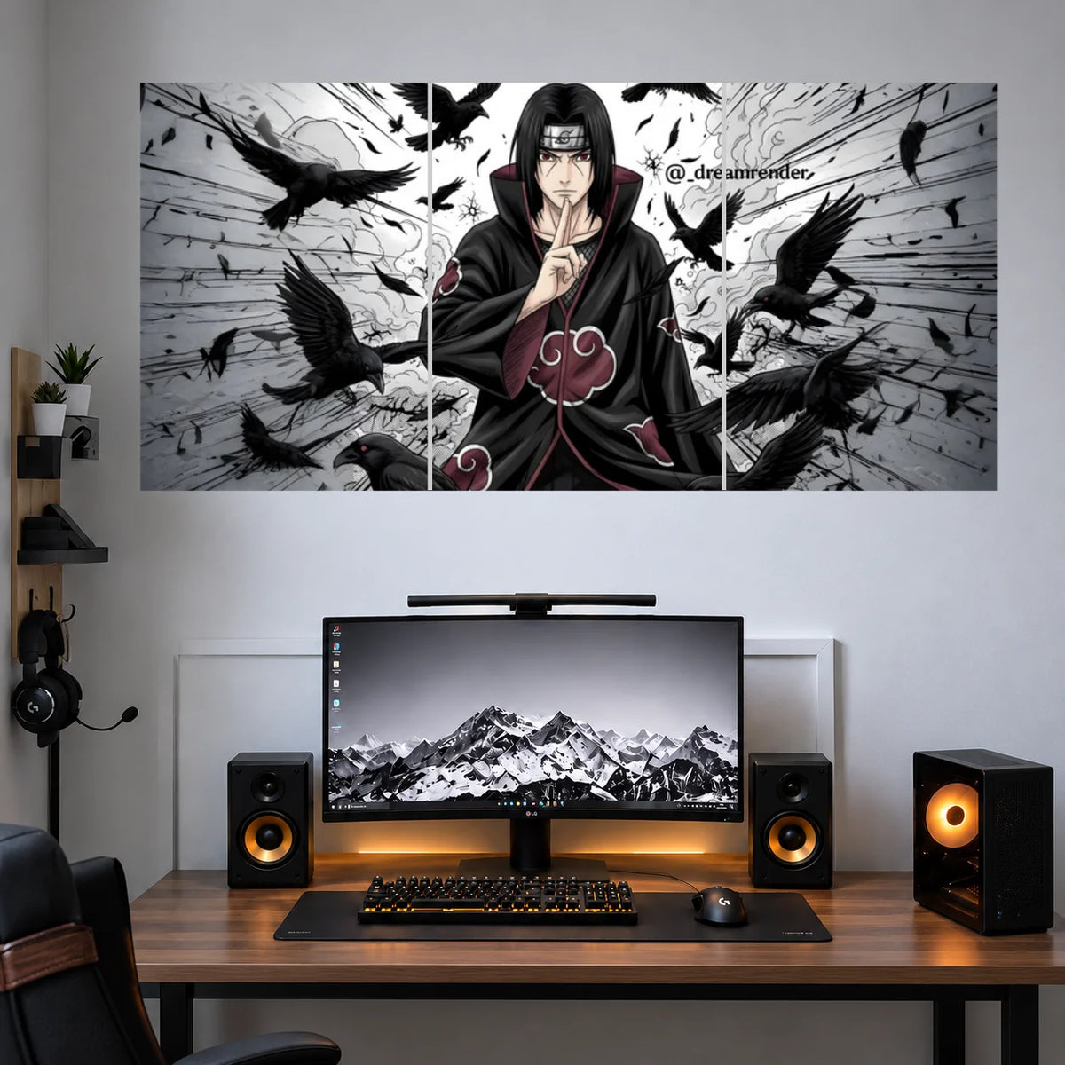 Itachi Monochrome Ravens 3 split anime wall poster