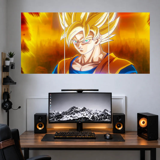 Goku Golden Super Saiyan Glow anime 3 split poster