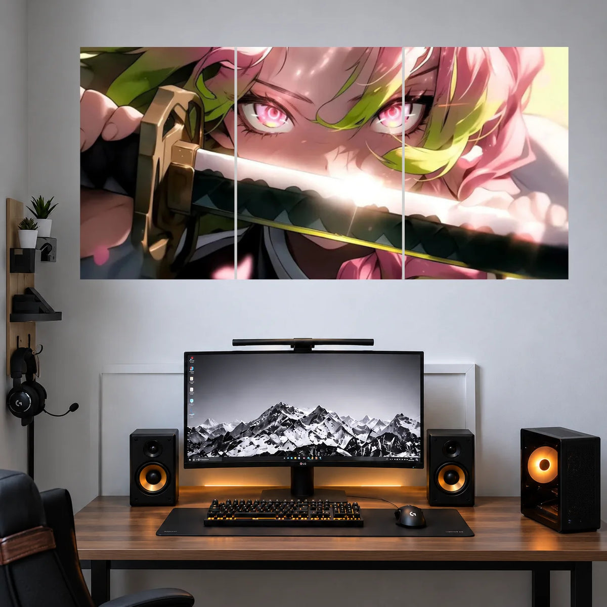 Zenitsu Pink Sakura Lightning anime 3 split poster mockup