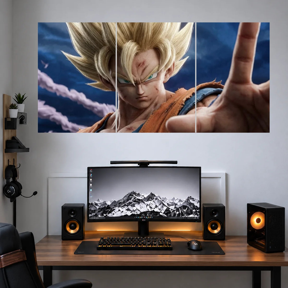 Goku Saiyan Peace Gesture anime 3 split poster