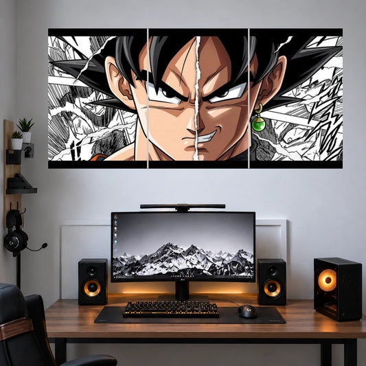Goku Monochrome Ultra Instinct anime 3 split poster