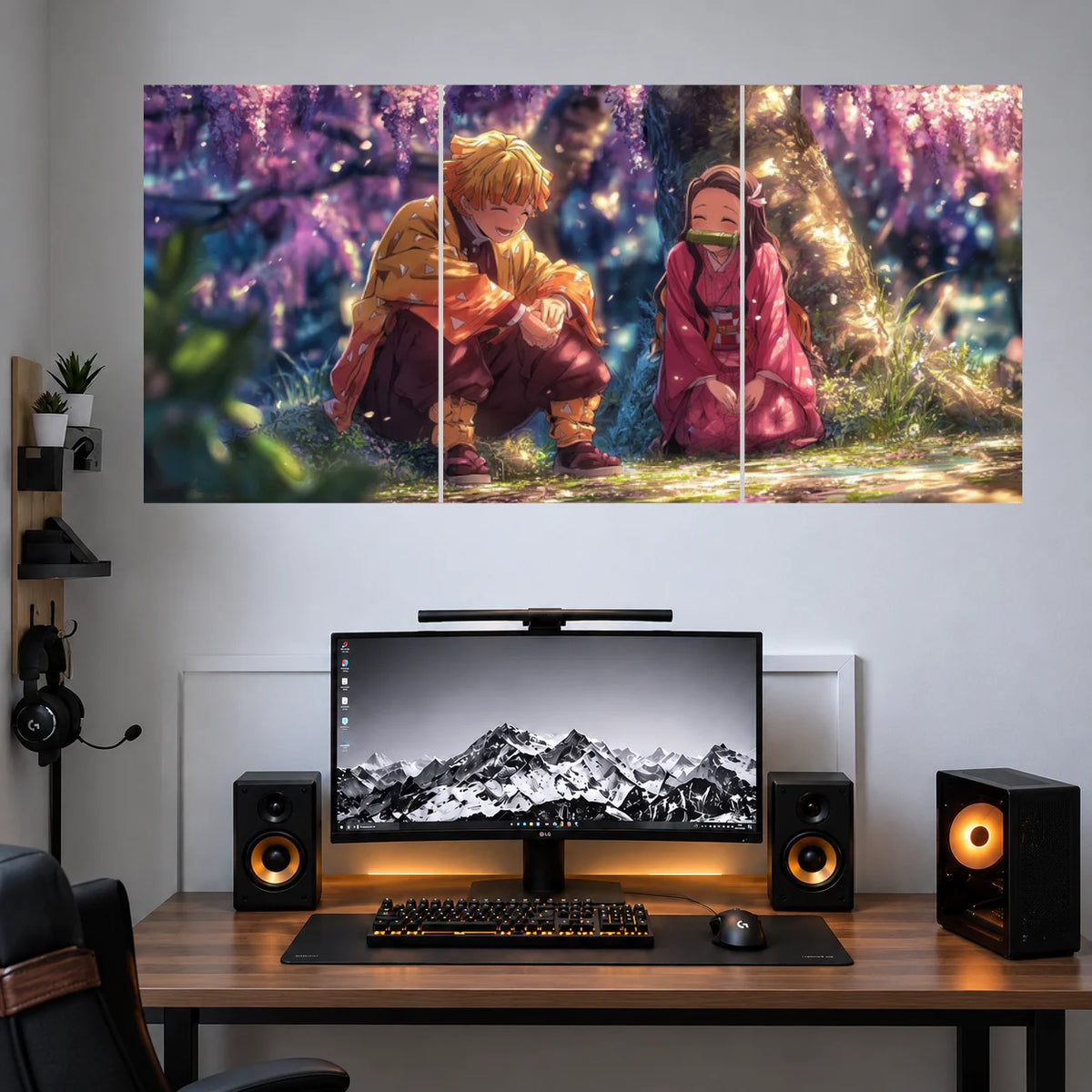 Zenitsu Multicolor Thunder Panels anime 3 split poster mockup