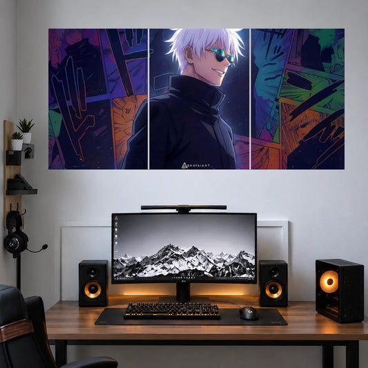 Satoru Gojo Purple Nightfall anime 3 split poster