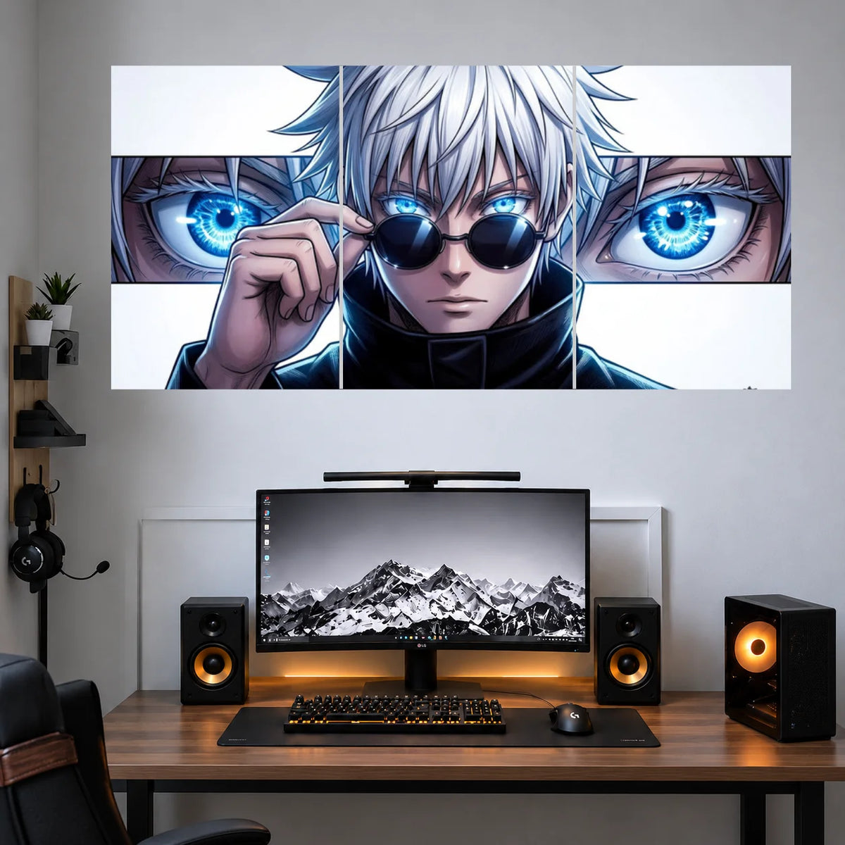 Satoru Gojo Blue Eyes Collage anime 3 split poster