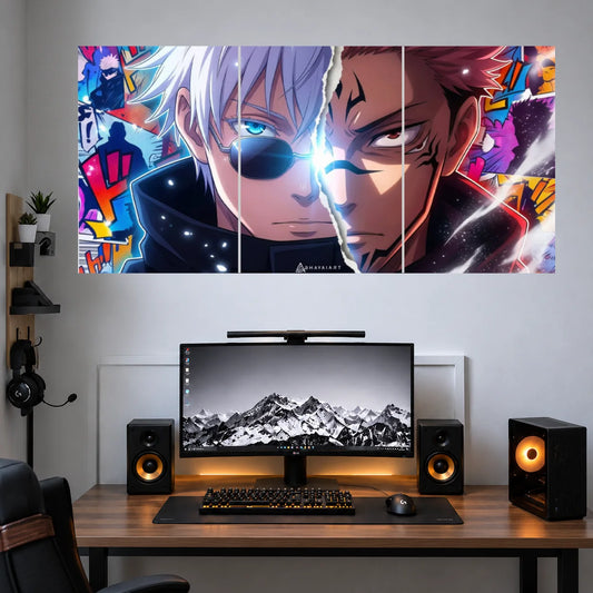 Satoru Gojo Colorful Six Eyes anime 3 split poster