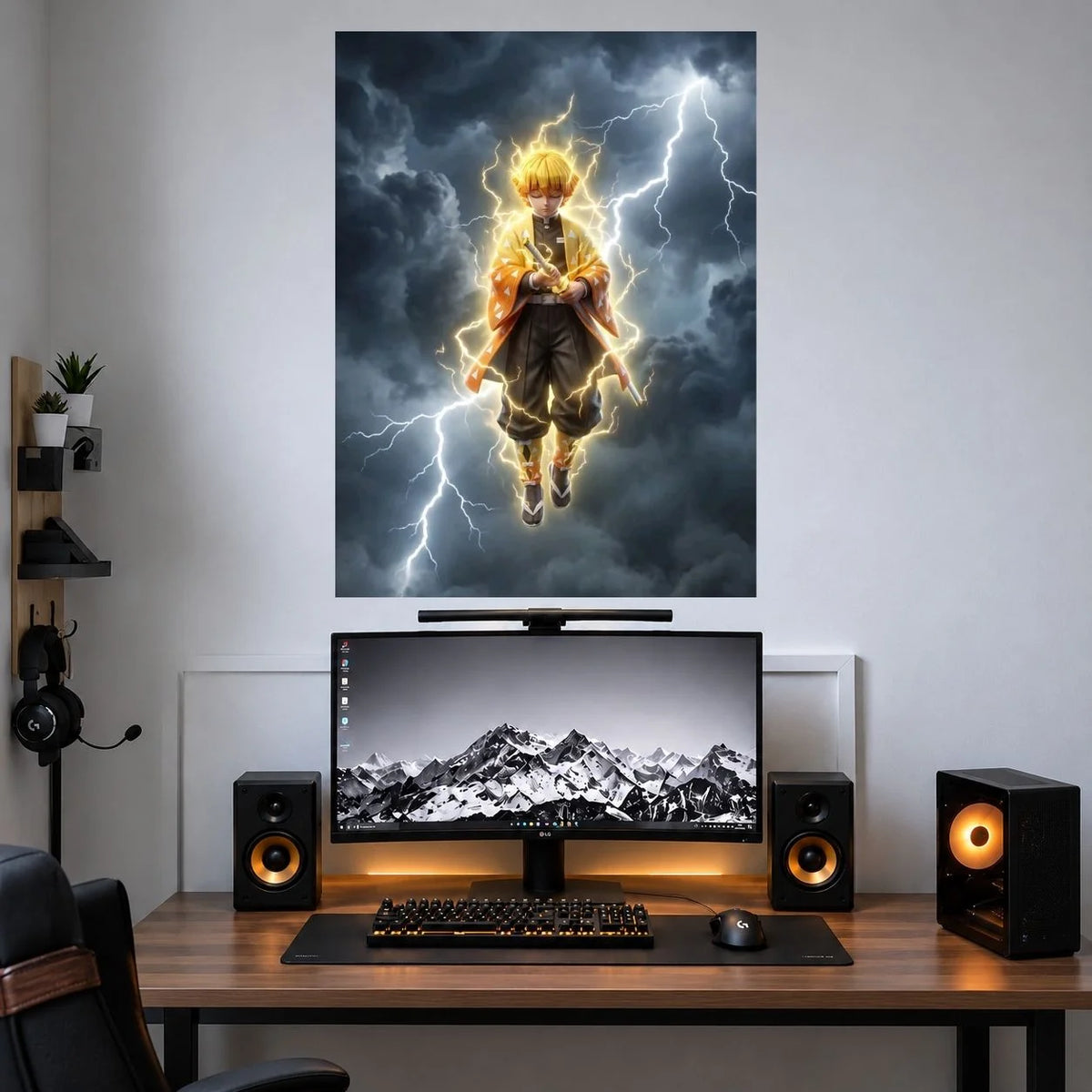 Zenitsu Storm Lightning Hero anime wall poster mockup