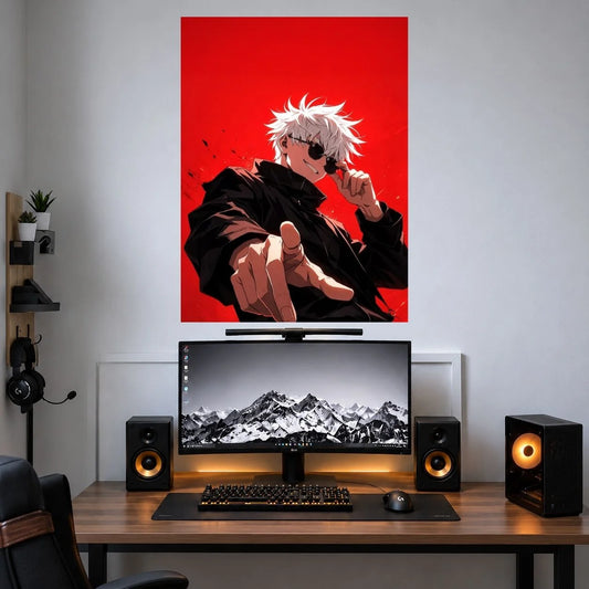Gojo Red Background Pose anime poster mockup